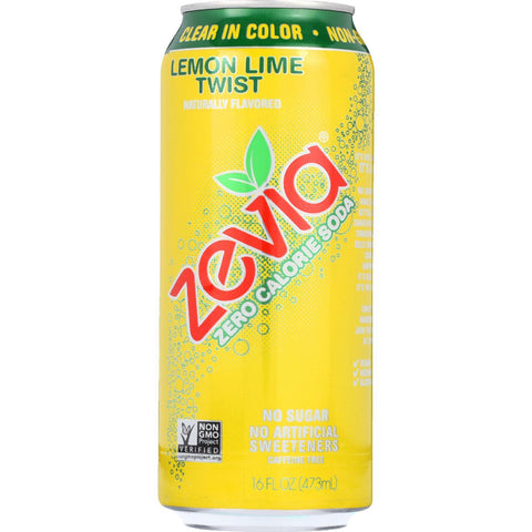 Zevia Soda - Zero Calorie - Lemon Lime Twist - Tall Girls Can - 16 Oz - Case Of 12