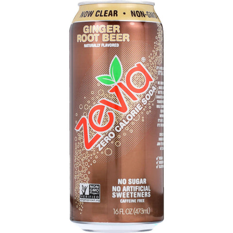 Zevia Soda - Zero Calorie - Ginger Root Beer - Tall Girls Can - 16 Oz - Case Of 12