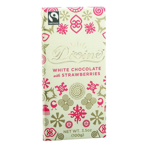 Divine Chocolate Bar - White Chocolate - Strawberry - 3.5 Oz Bars - Case Of 10