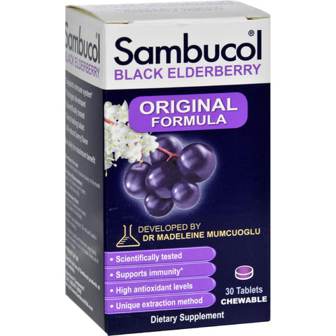 Sambucol Black Elderberry Immune System Support - Original Formula - 30 Chewable Tablets