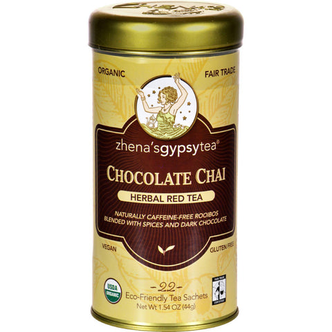 Zhena's Gypsy Tea Chocolate Chai Herbal Red Tea - Caffeine Free - Case Of 6 - 22 Bags