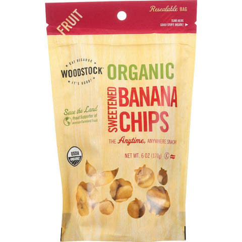 Woodstock Fruit- Organic - Banana Chips - Sweetened - 6 Oz - Case Of 8