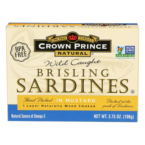 Crown Prince Brisling Sardines In Mustard - Case Of 12 - 3.75 Oz.