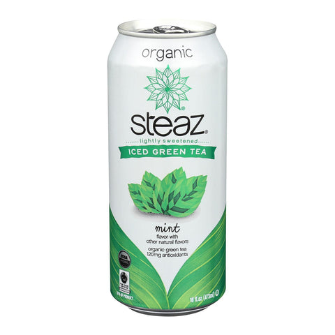 Steaz Lightly Sweetened Green Tea - Mint - Case Of 12 - 16 Fl Oz.