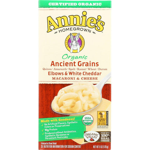 Annies Homegrown Macaroni And Cheese - Organic - 5-grain Elbows And White Cheddar - 6 Oz - Case Of 12