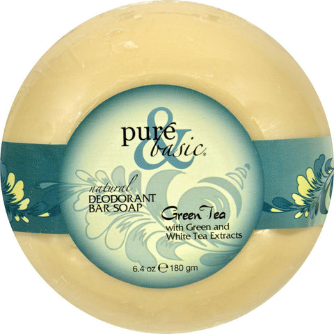 Pure And Basic Natural Deodorant Bar Soap - Green Tea - Case Of 6 - 6.4 Oz