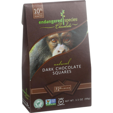 Endangered Species Natural Chocolate Squares - Dark Chocolate - 72 Percent Cocoa - Bite Size - 10 Count - Case Of 6