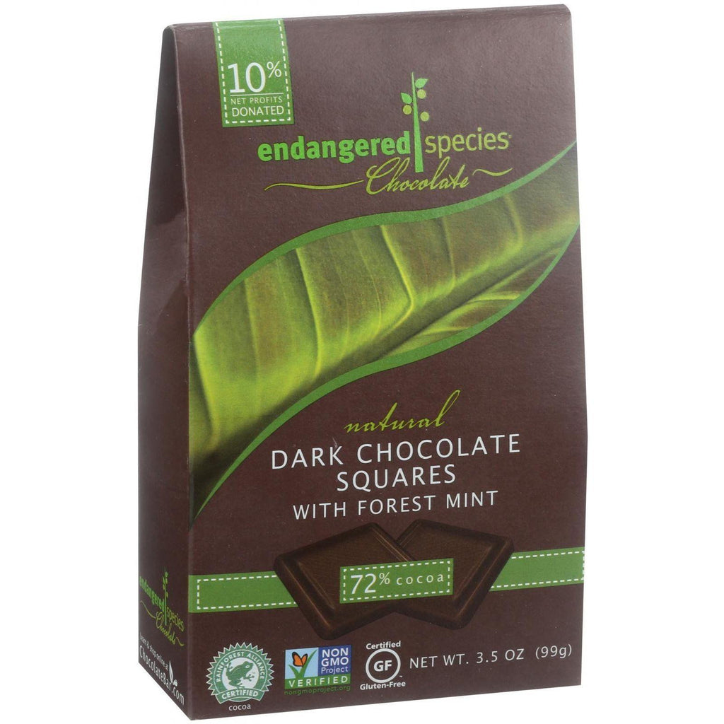 Endangered Species Natural Chocolate Squares - Dark Chocolate - 72 Percent Cocoa - Forest Mint - Bite Size - 10 Count - Case Of 6