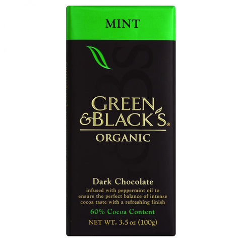 Green And Black's Organic Chocolate Bars - Dark Chocolate - 60 Percent Cacao - Mint - 3.5 Oz Bars - Case Of 10