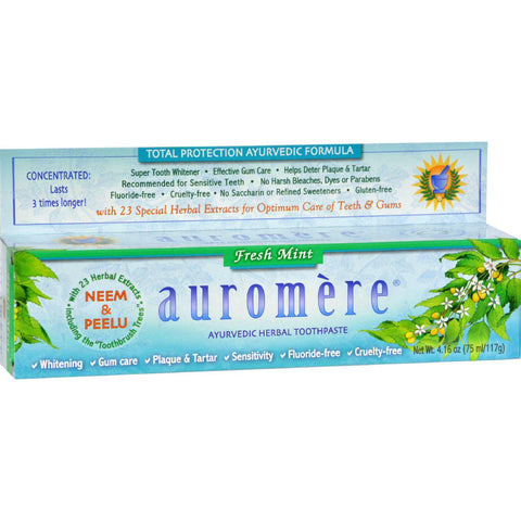 Auromere Toothpaste - Ayurvedic Herbal - Fresh Mint - 4.16 Oz - Case Of 12
