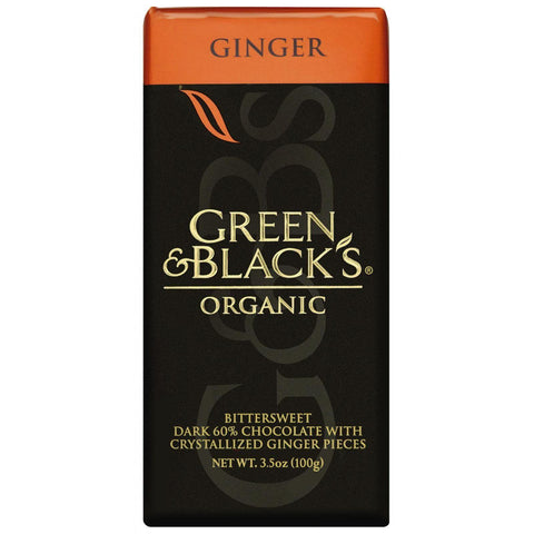 Green And Black's Organic Chocolate Bars - Dark Chocolate - 60 Percent Cacao - Ginger - 3.5 Oz Bars - Case Of 10