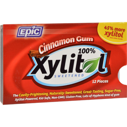 Epic Dental Cinnamon Gum - Xylitol Sweetened - Case Of 12 - 12 Pack