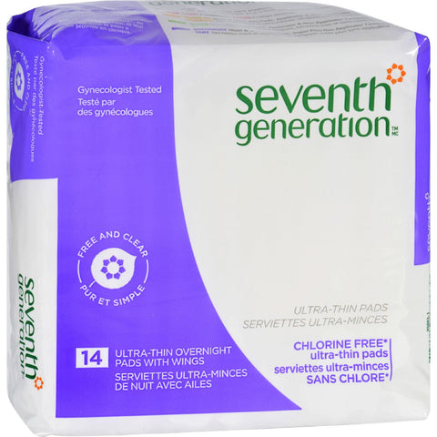 Seventh Generation Pads - Overnight Ultra Thin - 14 Ct - Case Of 12