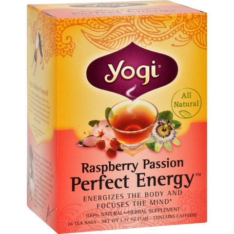 Yogi Perfect Energy Herbal Tea Raspberry Passion - 16 Tea Bags - Case Of 6