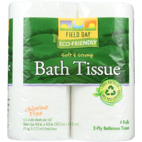 Field Day Bath Tissue - 100 Percent Recycled - 2-ply - 175 Sheets Each - 4 Rolls - Case Of 24