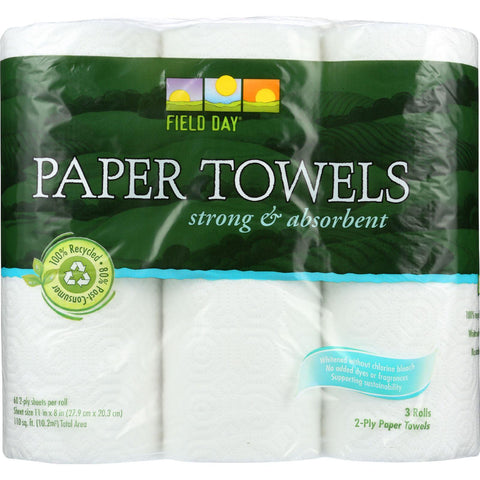 Field Day Paper Towel - 100 Percent Recycled - 60 Sheets Each - 3 Rolls - Case Of 10