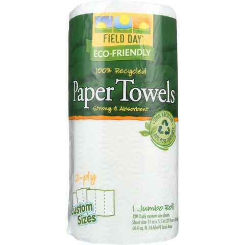 Field Day Paper Towel - 100 Percent Recycled - Custom Size - 120 Sheets Each - 1 Roll - Case Of 24