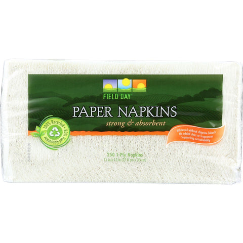 Field Day Paper Napkins - 100 Percent Recycled - 1-ply - White - 1-250 Count - Case Of 12
