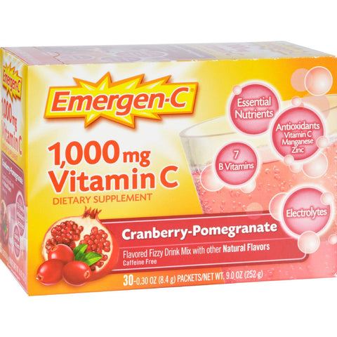Alacer Emergen-c Vitamin C Fizzy Drink Mix Cranberry Pomegranate - 1000 Mg - 30 Packets
