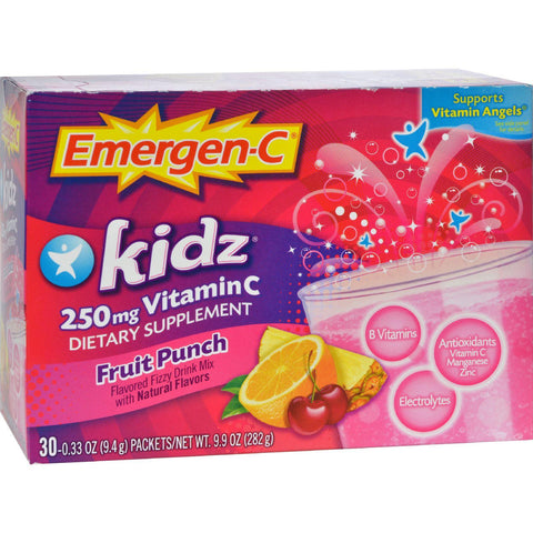 Alacer Emergen-c Kidz Vitamin C Fizzy Drink Mix Fruit Punch - 250 Mg - 30 Packets