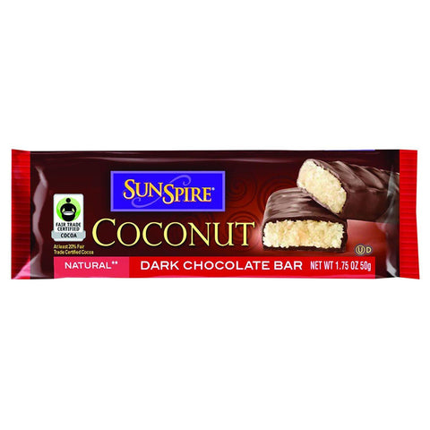 Sunspire Foods Coconut Bar - Premium Dark Chocolate - 1.75 Oz Bars - Case Of 24