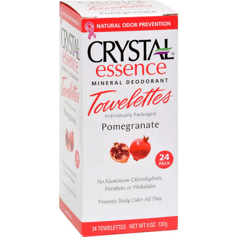 Crystal Essence Mineral Deodorant Towelettes Pomegranate - 24 Towelettes