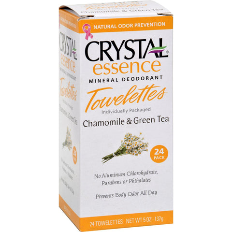Crystal Essence Mineral Deodorant Towelettes Chamomile And Green Tea - 24 Towelettes