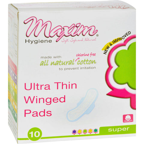 Maxim Hygiene Natural Cotton Ultra Thin Winged Pads Overnight - 10 Pads