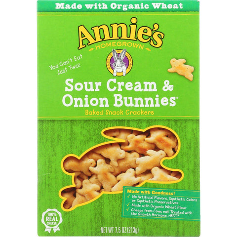 Annies Homegrown Crackers - Sour Cream And Onion Bunnies -7.5 Oz - Case Of 12
