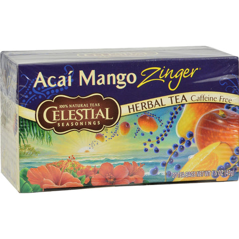 Celestial Seasonings Herbal Tea Caffeine Free Acai Mango Zinger - 20 Tea Bags - Case Of 6