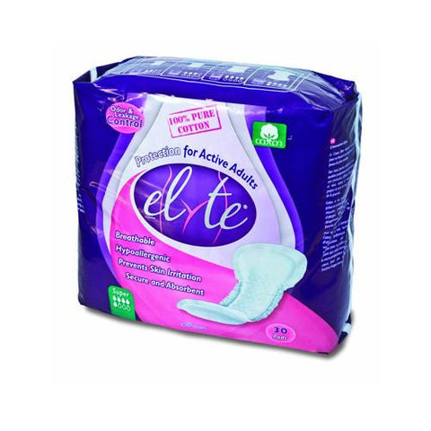 Elyte Light Cotton Incontinence Pads - Super - 8 In X 17 In - 30 Pack