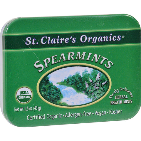 St Claire's Organic Spearmints Display Case - Case Of 6 - 1.5 Oz