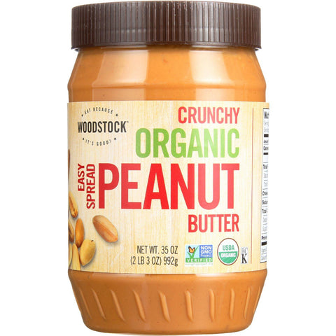 Woodstock Nut Butter - Organic - Peanut - Easy Spread - Crunchy - Salted - 35 Oz - Case Of 12