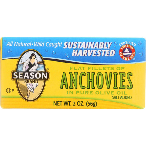 Season Brand Anchovies - Flat Fillets - Salt Added - 2 Oz - Case Of 25