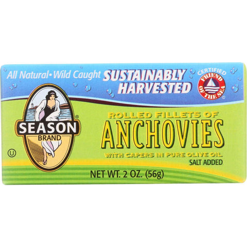 Season Brand Anchovies - Rolled Fillets - Salt Added - 2 Oz - Case Of 25