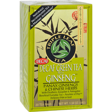 Triple Leaf Tea Green Tea With Ginseng - Decaffeinated - Case Of 6 - 20 Bags