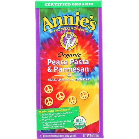 Annies Homegrown Macaroni And Cheese - Organic - Peace Pasta And Parmesan - 6 Oz - Case Of 12