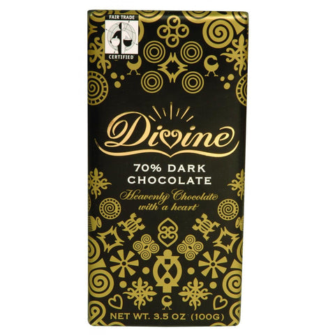 Divine Chocolate Bar - Dark Chocolate - 70 Percent Cocoa - 3.5 Oz Bars - Case Of 10