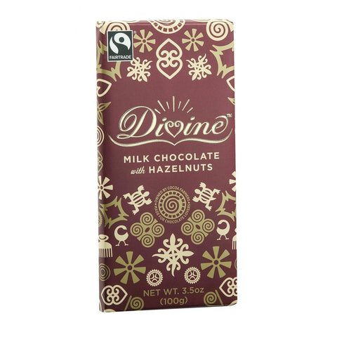 Divine Chocolate Bar - Milk Chocolate - Hazelnuts - 3.5 Oz Bars - Case Of 10