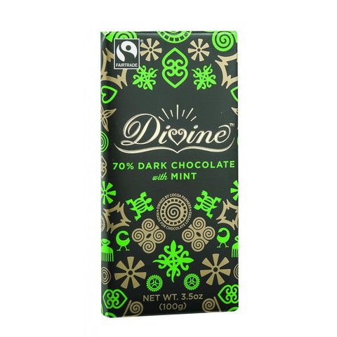 Divine Chocolate Bar - Dark Chocolate - 70 Percent Cocoa - Mint - 3.5 Oz Bars - Case Of 10
