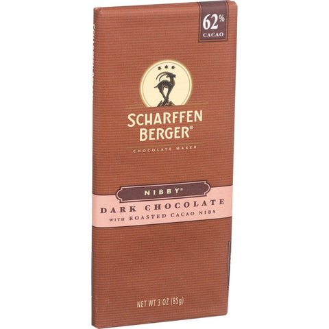 Scharffen Berger Chocolate Bar - Dark Nibby - Dark Chocolate - 62 Percent Cacao - Roasted Cacao Nibs - 3 Oz Bars - Case Of 12