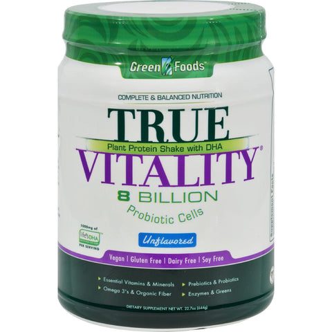 Green Foods True Vitality Plant Protein Shake With Dha Unflavored - 22.7 Oz