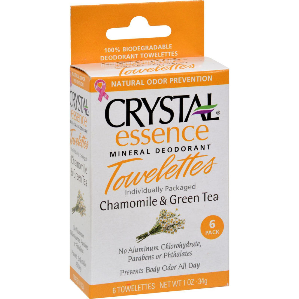 Crystal Essence Mineral Deodorant Towelettes Chamomile And Green Tea - 6 Towelettes