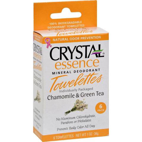 Crystal Essence Mineral Deodorant Towelettes Chamomile And Green Tea - 6 Towelettes