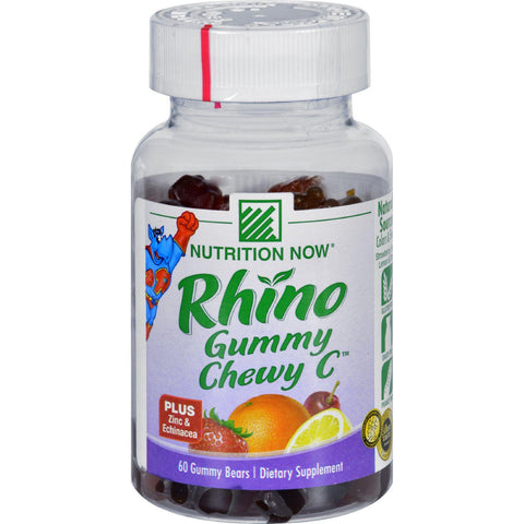 Nutrition Now Rhino Gummy Chewy C Strawberry Orange Lemon And Cherry - 60 Gummy Bears