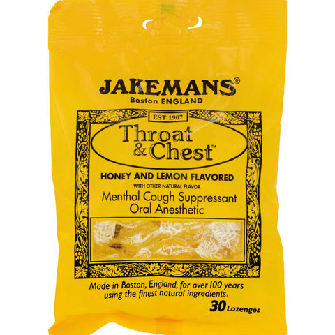 Jakemans Throat And Chest Lozenges - Honey And Lemon - Case Of 12 - 30 Pack