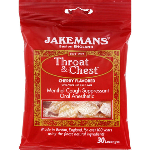 Jakemans Throat And Chest Lozenges - Cherry - Case Of 12 - 30 Pack