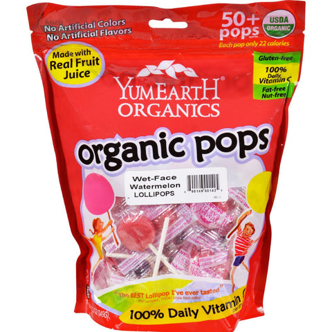 Yummy Earth Organic Lollipops Wet-face Watermelon - 12.3 Oz