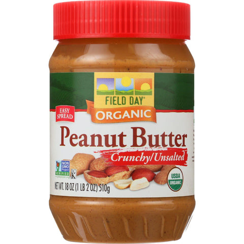 Field Day Peanut Butter - Organic - Crunchy - Unsalted - 18 Oz - Case Of 12