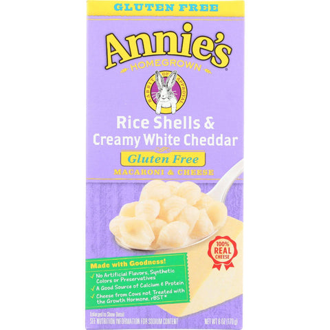 Annies Homegrown Macaroni And Cheese - Rice Shells And Creamy White Cheddar - Gluten Free - 6 Oz - Case Of 12